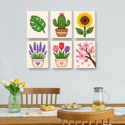 6 Mini Paintings - Pixel Flowers Set