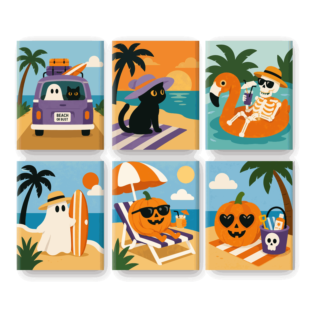 6 Mini Paintings - Summerween Set