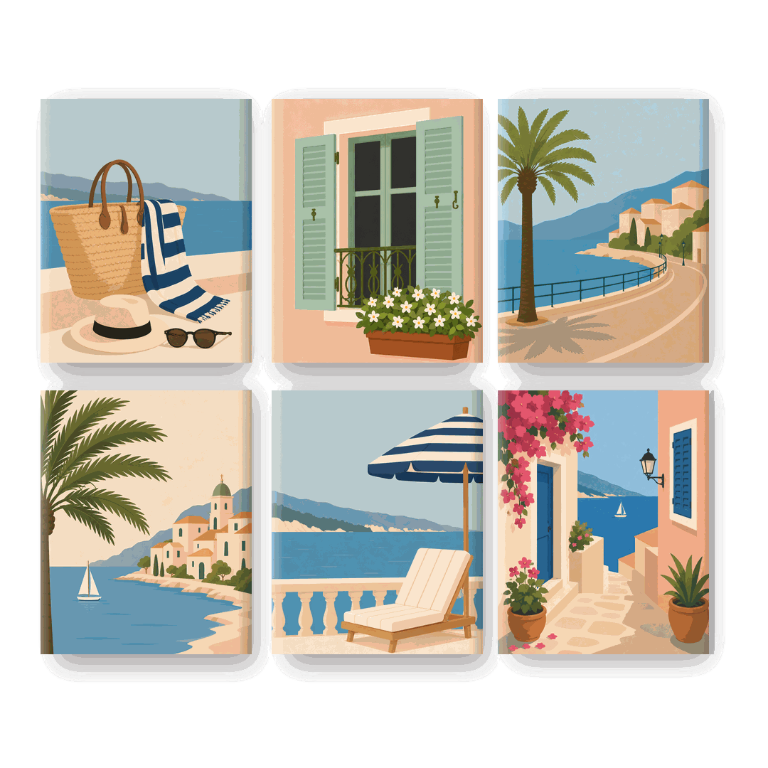 6 Mini Paintings - Beach Essentials Set
