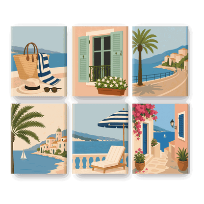 6 Mini Paintings - Beach Essentials Set