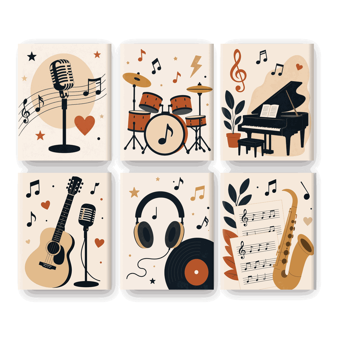 6 Mini Paintings - Vintage Music Set