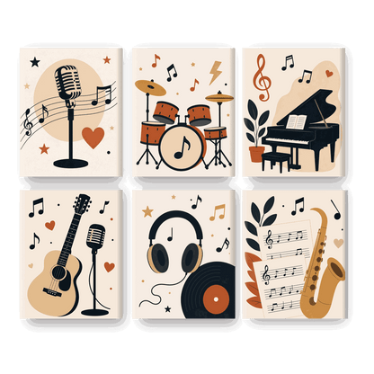 6 Mini Paintings - Vintage Music Set