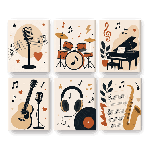 6 Mini Paintings - Vintage Music Set