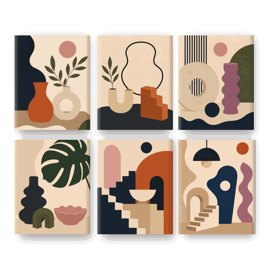 6 Mini Paintings - Boho Vases Set