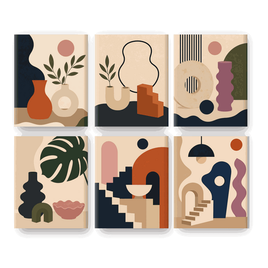 6 Mini Paintings - Boho Vases Set