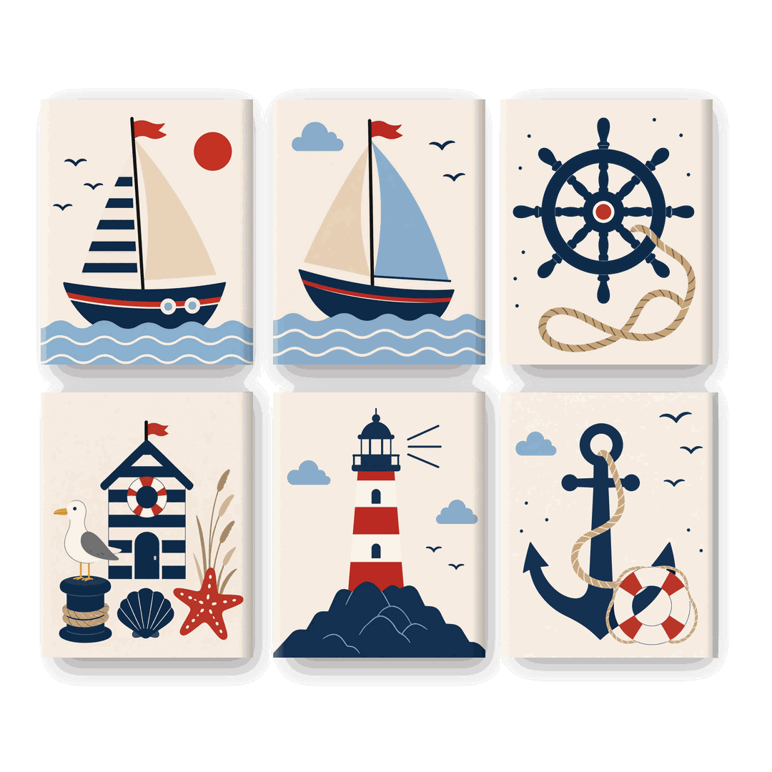 6 Mini Paintings - Nautical Set