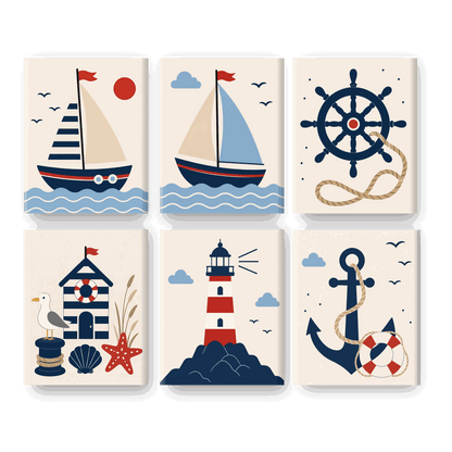 6 Mini Paintings - Nautical Set