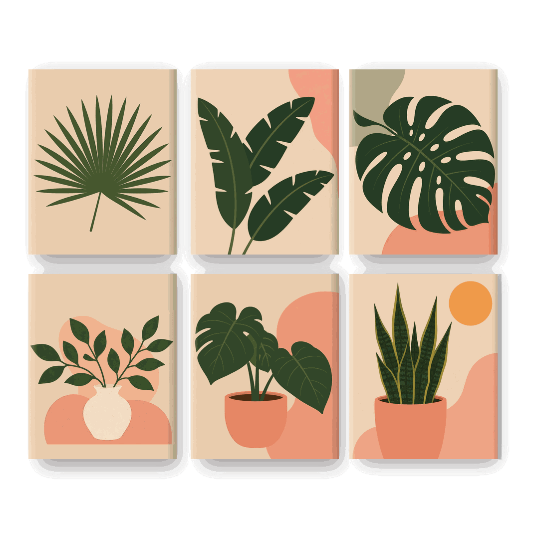6 Mini Paintings - Tropical Leaves Set