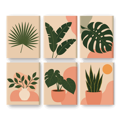 6 Mini Paintings - Tropical Leaves Set