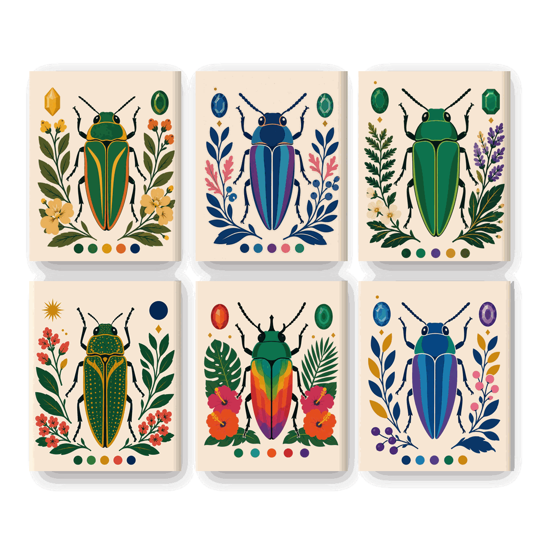 6 Mini Paintings - Beetle Set