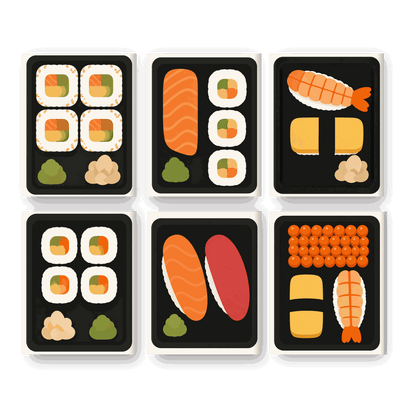 6 Mini Paintings - Sushi Take Away Set