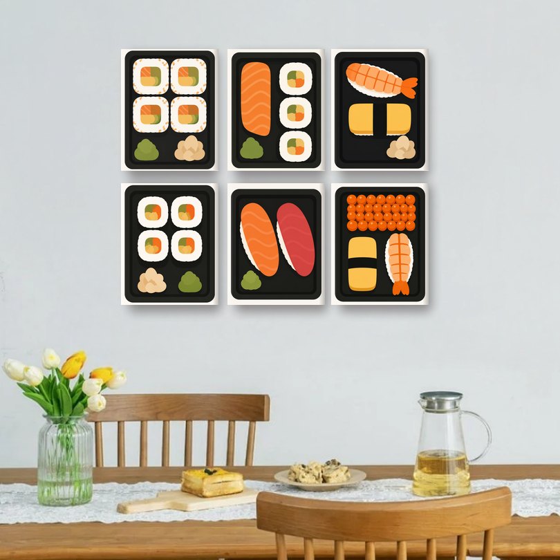 6 Mini Paintings - Sushi Take Away Set