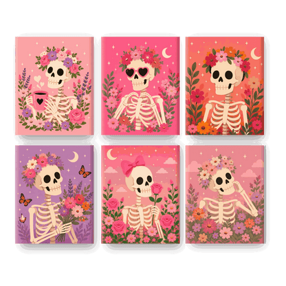 6 Mini Paintings - Floral Skeleton Set