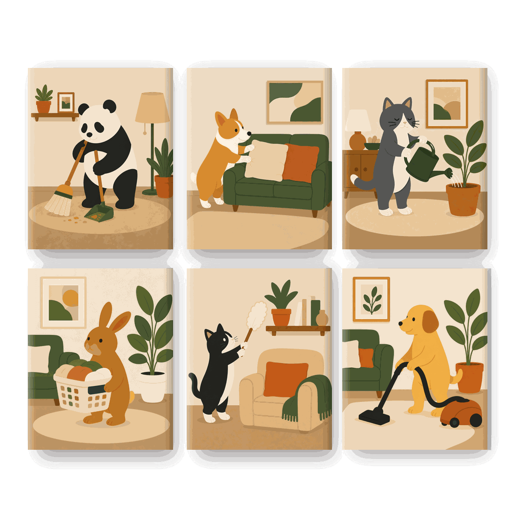 6 Mini Paintings - Busy Animals Set
