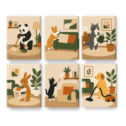 6 Mini Paintings - Busy Animals Set