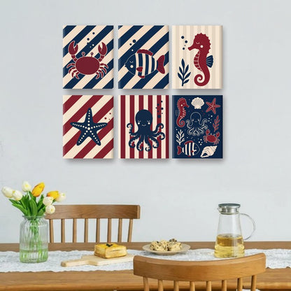 6 Mini Paintings - Nautical Sea Animals Set