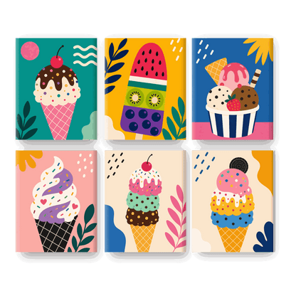 6 Mini Paintings - Ice Cream Set