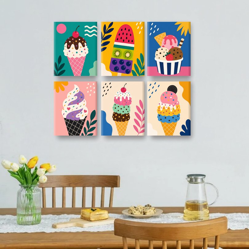 6 Mini Paintings - Ice Cream Set
