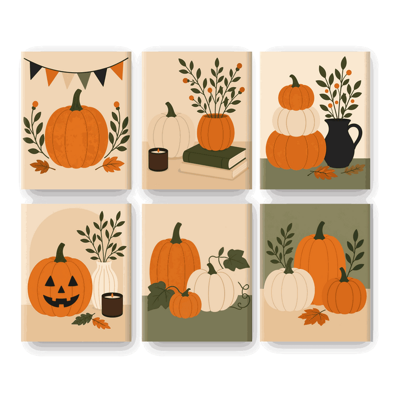 6 Mini Paintings - Autumn Pumpkin Set