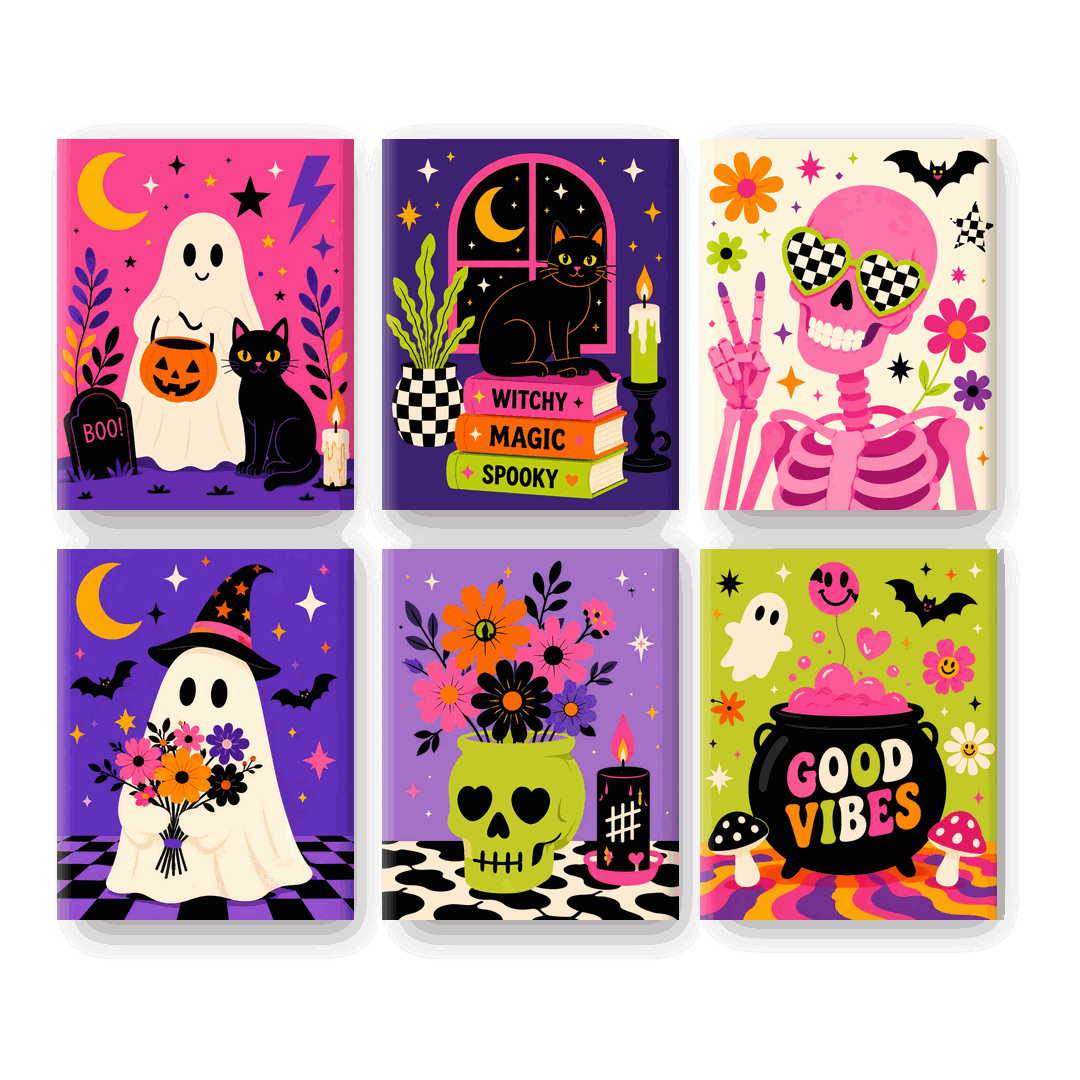 6 Mini Paintings - Colorful Halloween Set