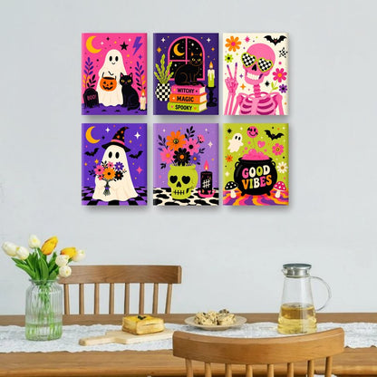 6 Mini Paintings - Colorful Halloween Set