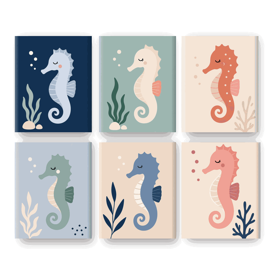 6 Mini Paintings - Colorful Seahorse Set