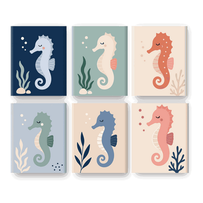6 Mini Paintings - Colorful Seahorse Set