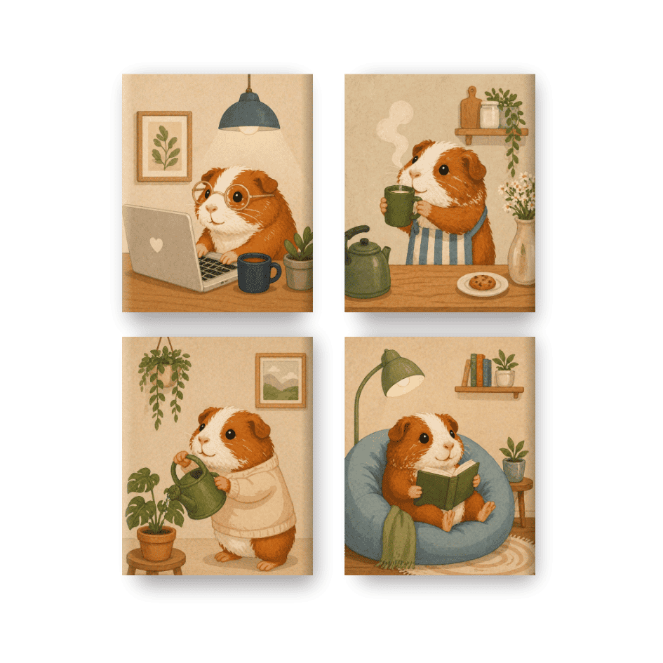 4 Mini Paintings - Guinea Pig Set