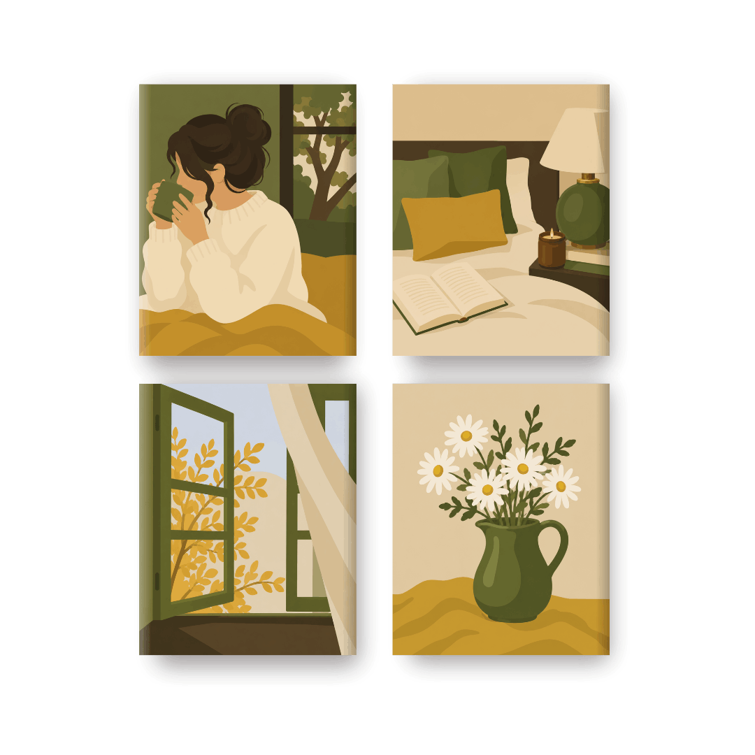 4 Mini Paintings - Golden Window Set