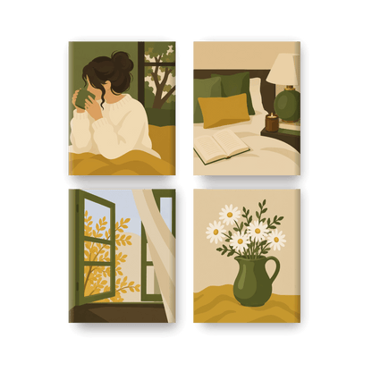 4 Mini Paintings - Golden Window Set