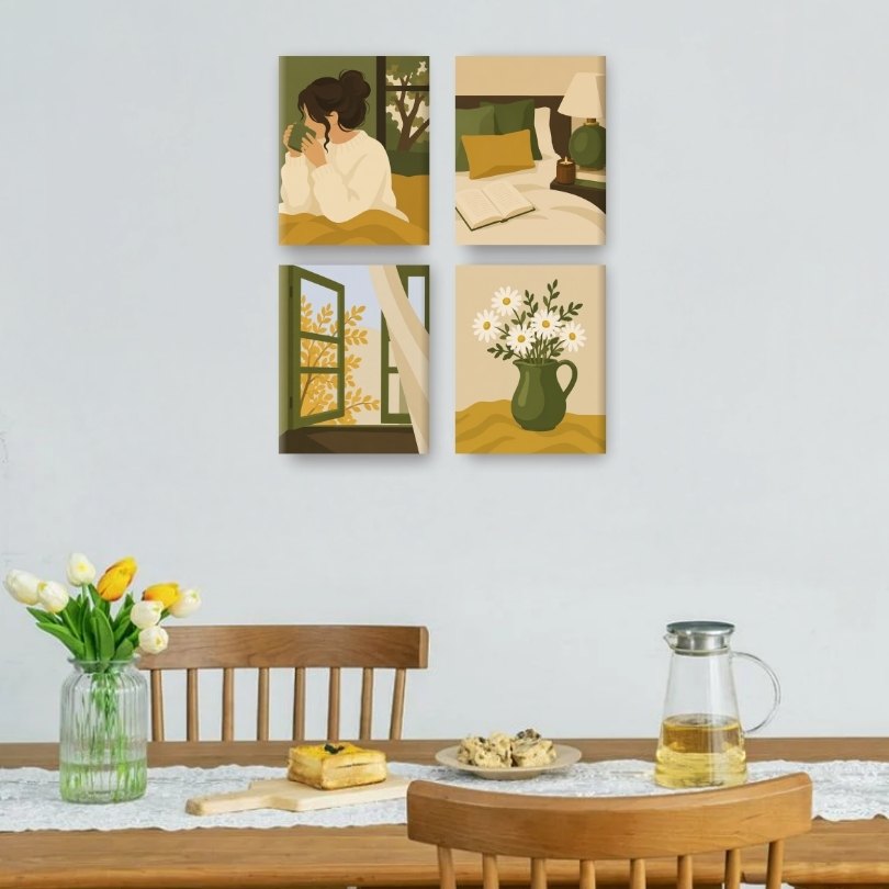 4 Mini Paintings - Golden Window Set