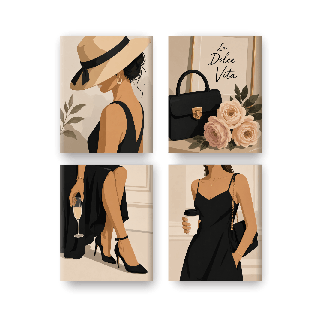4 Mini Paintings - Coffee & Chic Set