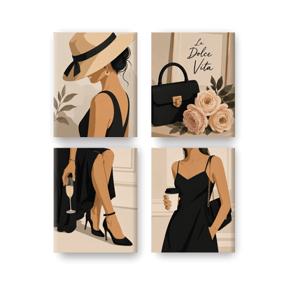 4 Mini Paintings - Coffee & Chic Set