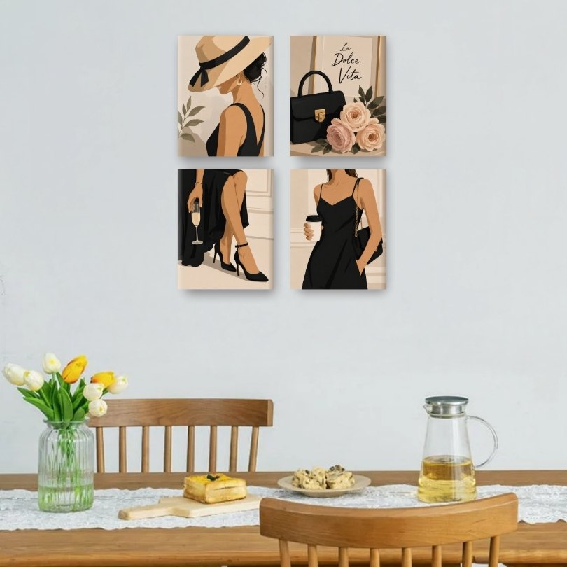 4 Mini Paintings - Coffee & Chic Set