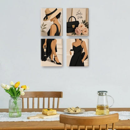 4 Mini Paintings - Coffee & Chic Set