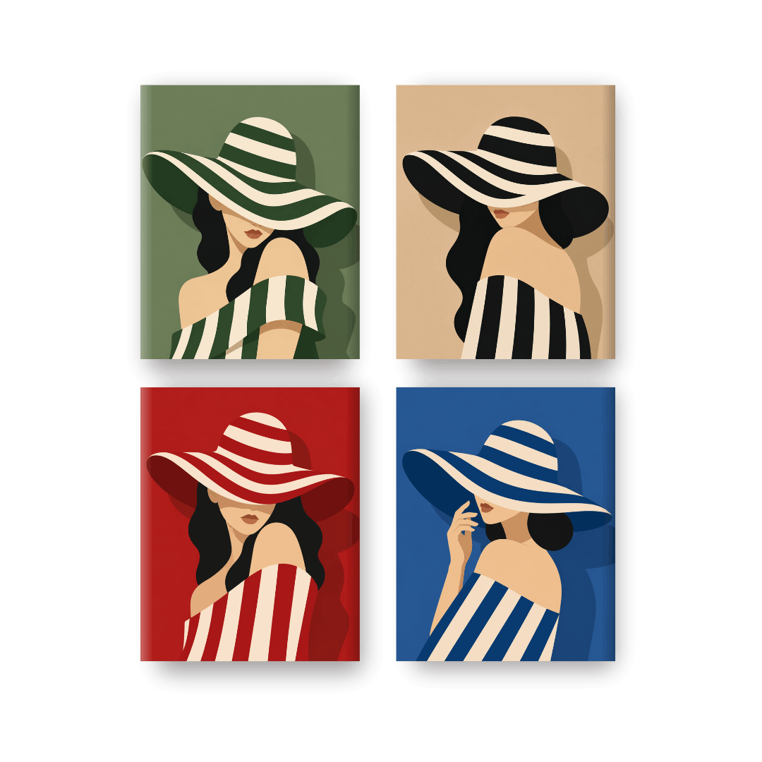 4 Mini Paintings -  Striped Hats Set