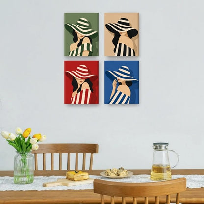 4 Mini Paintings -  Striped Hats Set