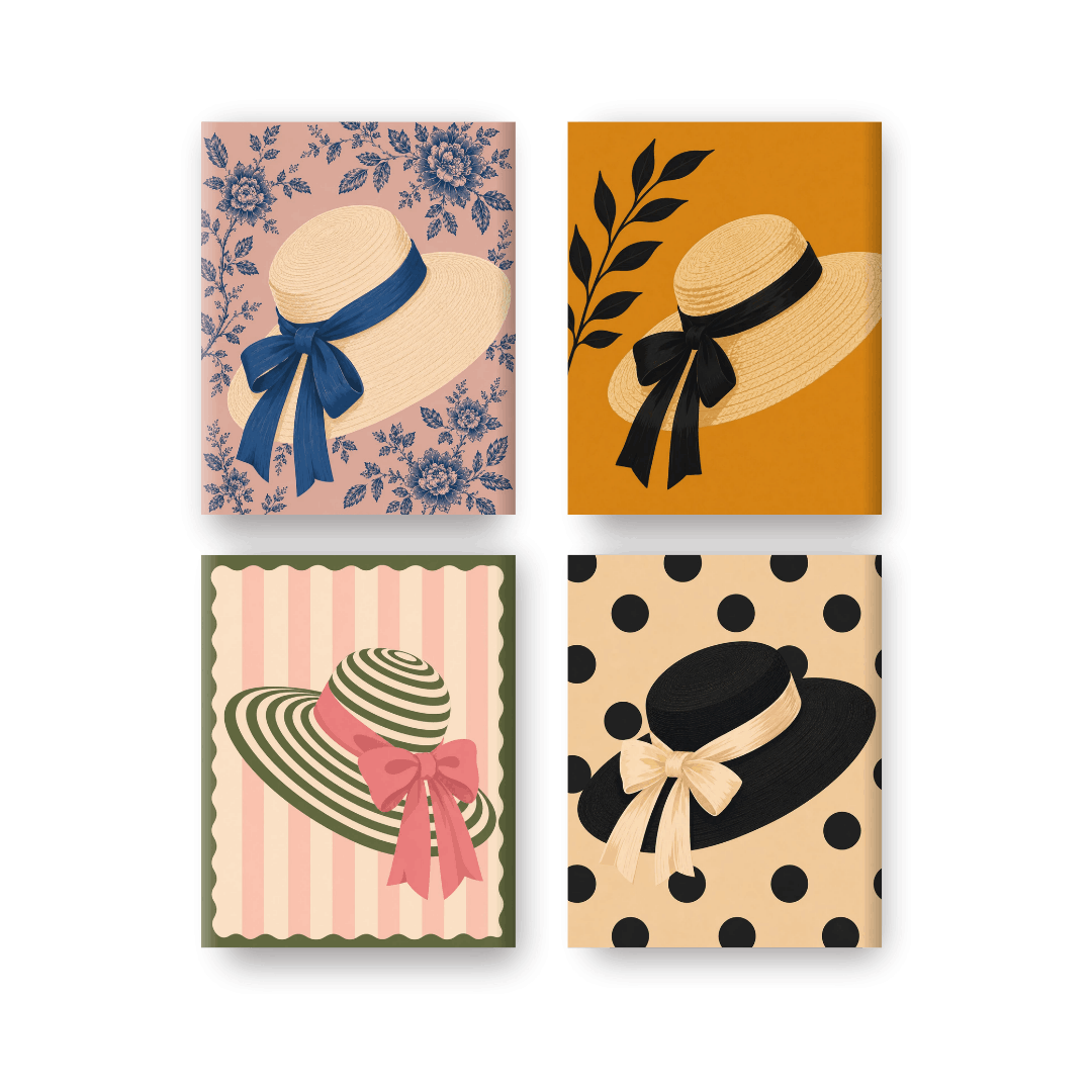 4 Mini Paintings - Summer Hat Set