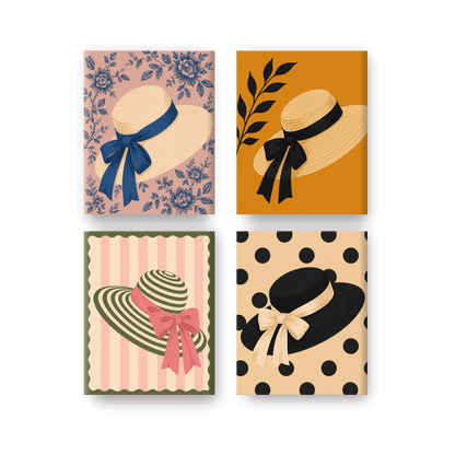 4 Mini Paintings - Summer Hat Set