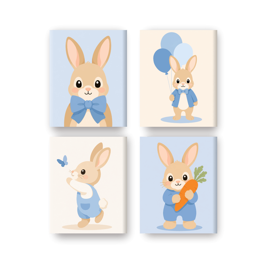 4 Mini Paintings - Cute Little Bunnies Set