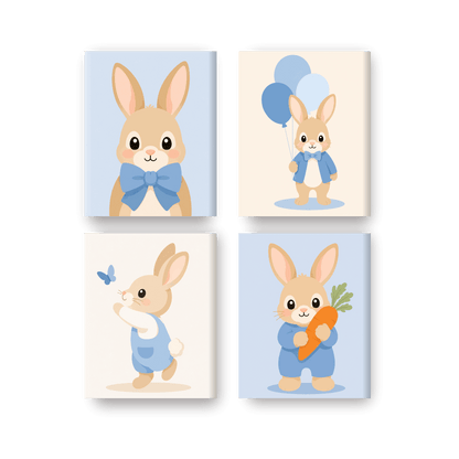 4 Mini Paintings - Cute Little Bunnies Set