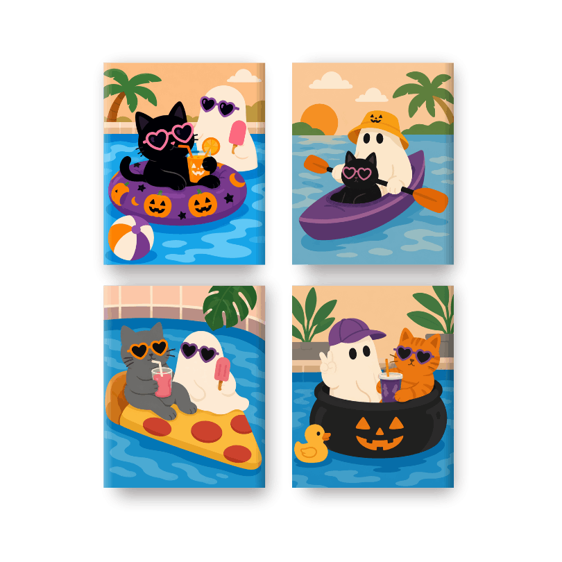 4 Mini Paintings - Spooky Pool Set