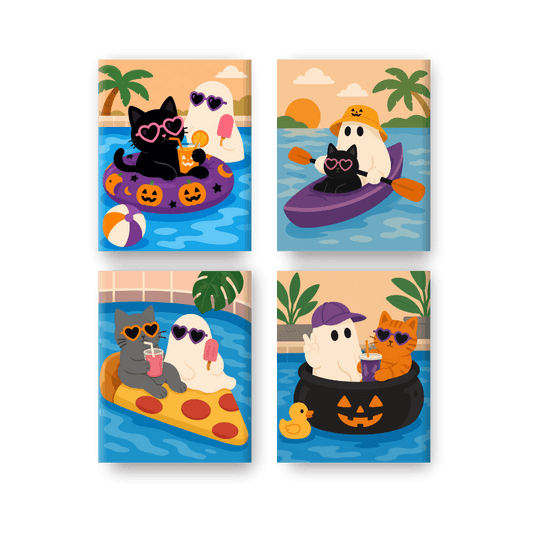 4 Mini Paintings - Spooky Pool Set
