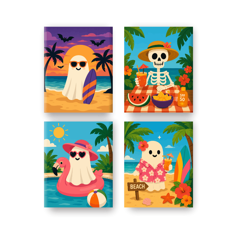 4 Mini Paintings - Tropical Ghost Set