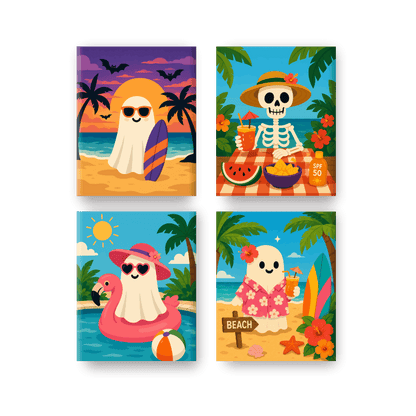 4 Mini Paintings - Tropical Ghost Set