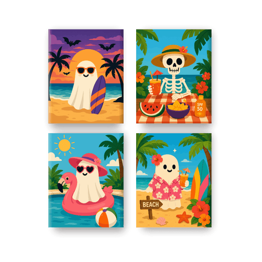 4 Mini Paintings - Tropical Ghost Set