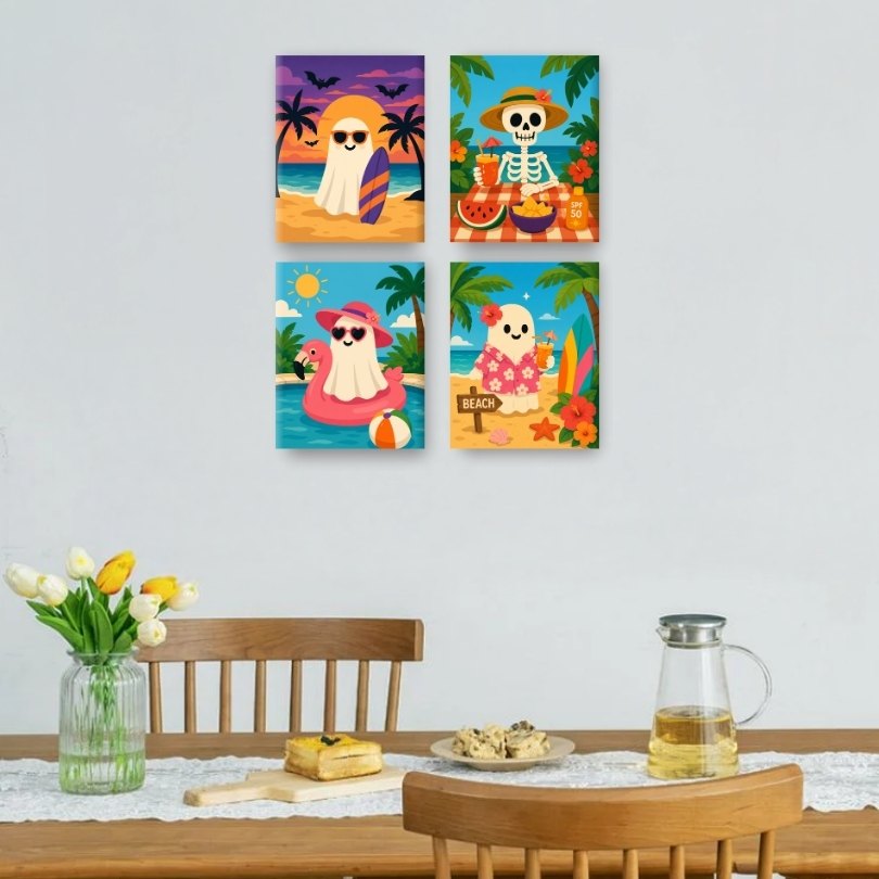 4 Mini Paintings - Tropical Ghost Set