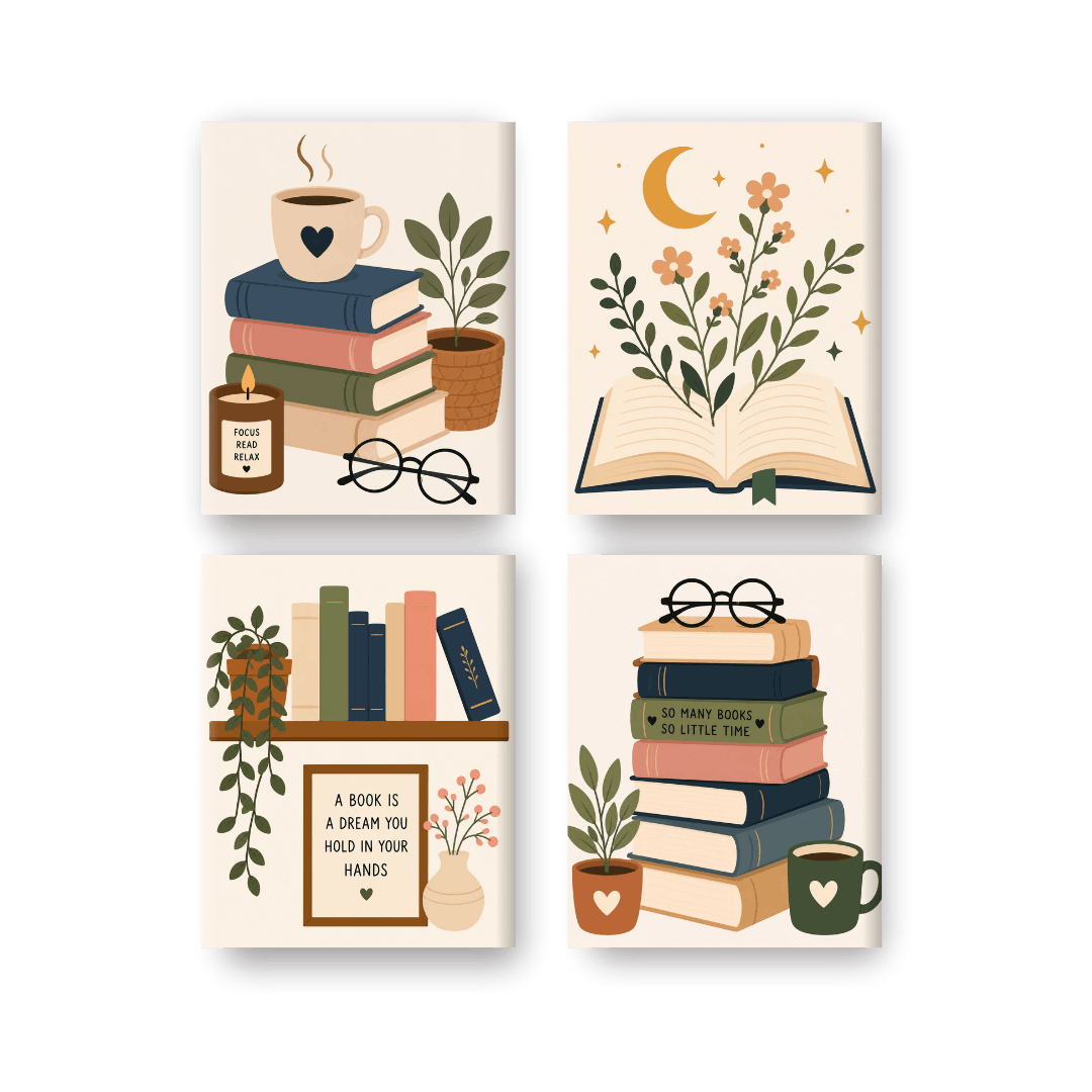 4 Mini Paintings - Book Lover Set
