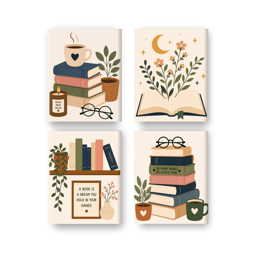 4 Mini Paintings - Book Lover Set