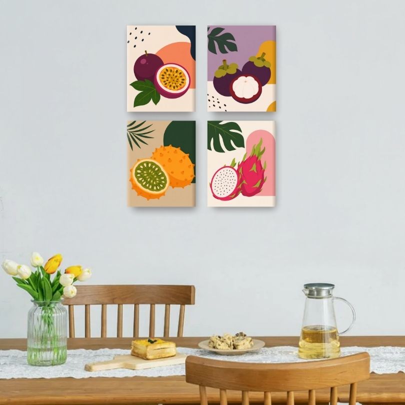 4 Mini Paintings - Tropical Fruit Set